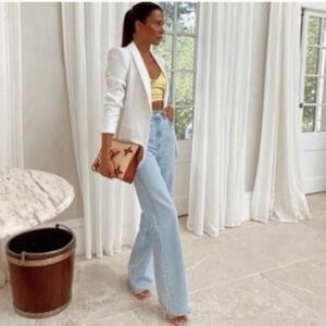 ZARA Wide Leg Raw Hem High Waist Blue Woman’s Blogger Favorite Jean Sz 8